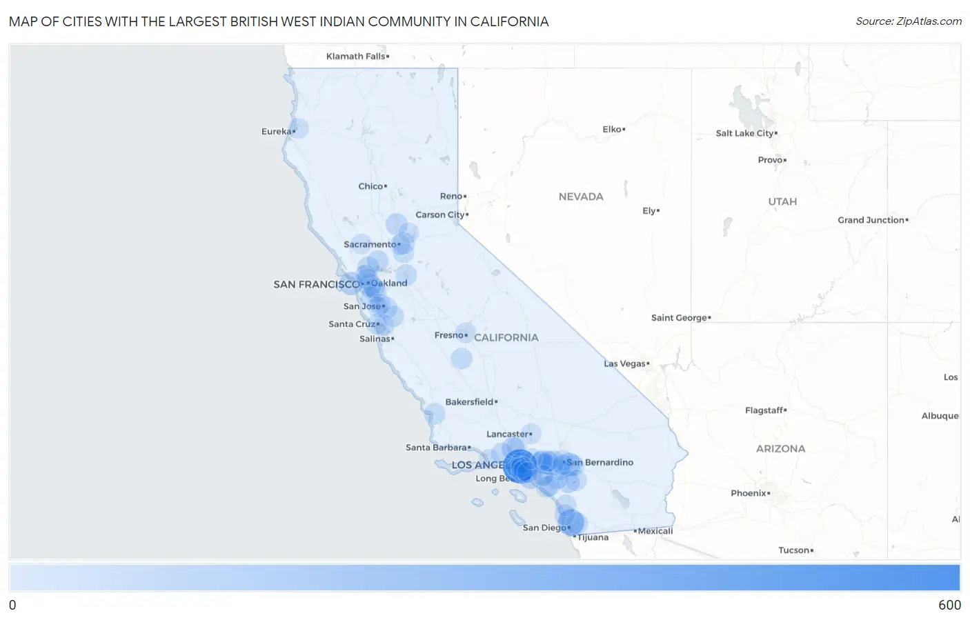 Cities with the Largest British West Indian Community in California Map