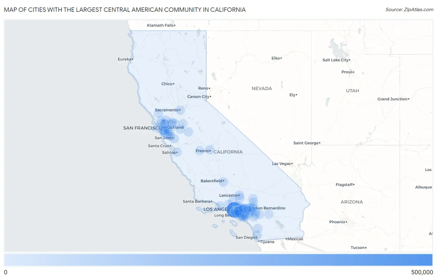 Cities with the Largest Central American Community in California Map