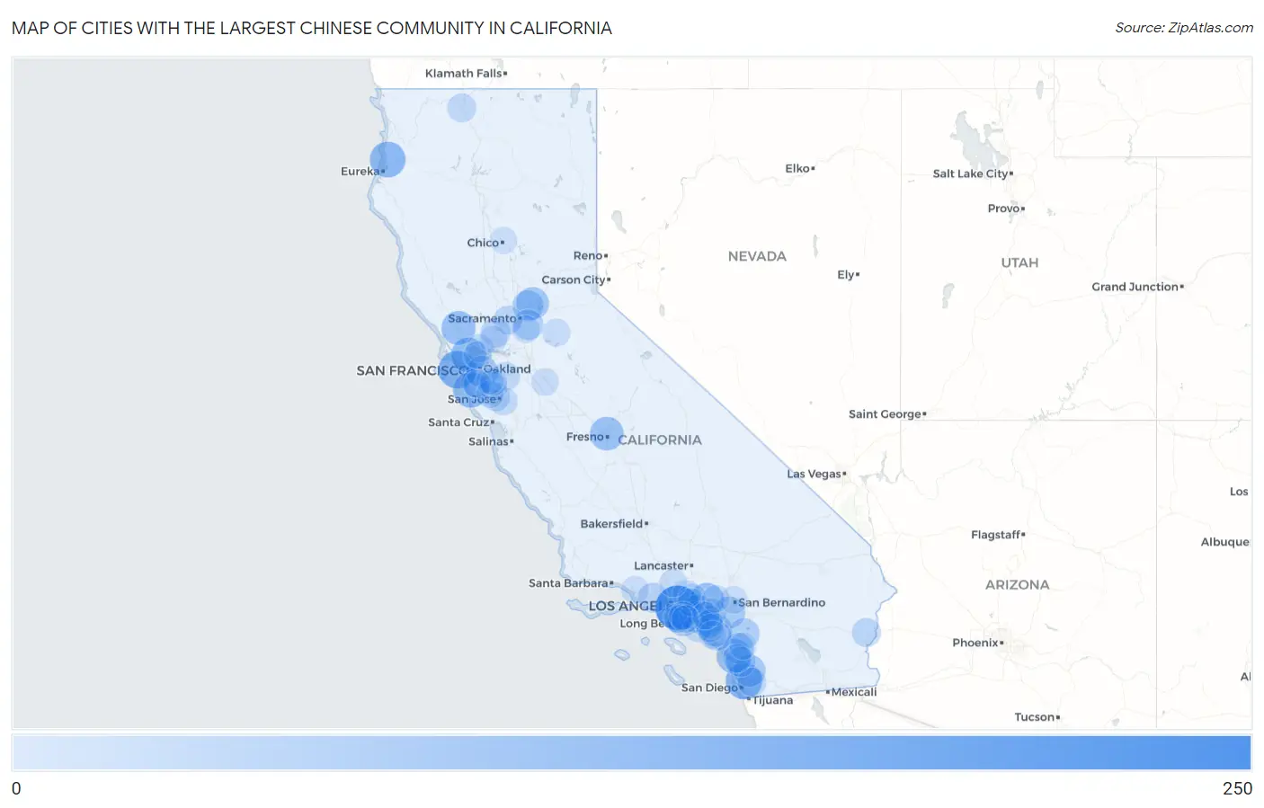 Cities with the Largest Chinese Community in California Map