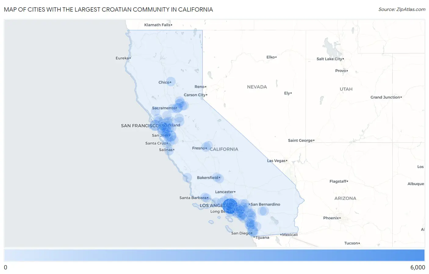 Cities with the Largest Croatian Community in California Map