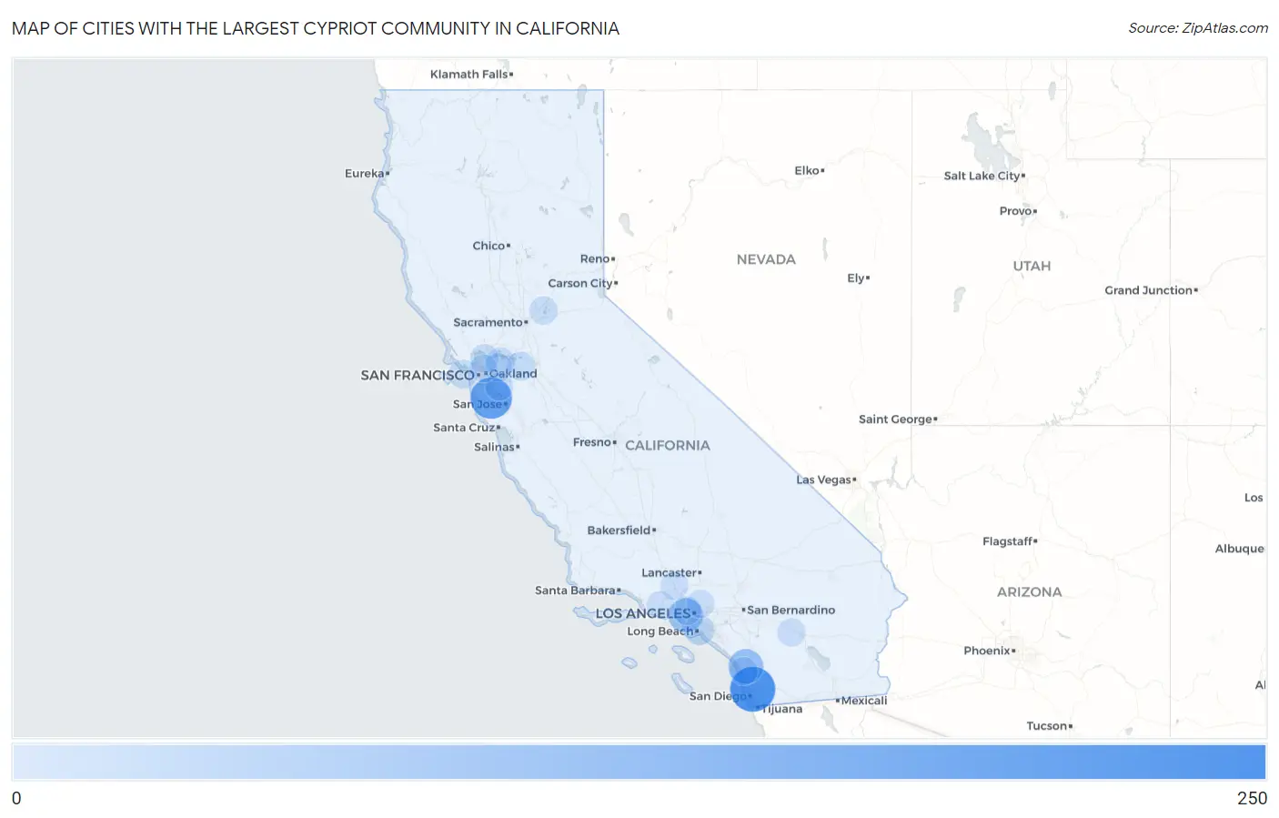 Cities with the Largest Cypriot Community in California Map