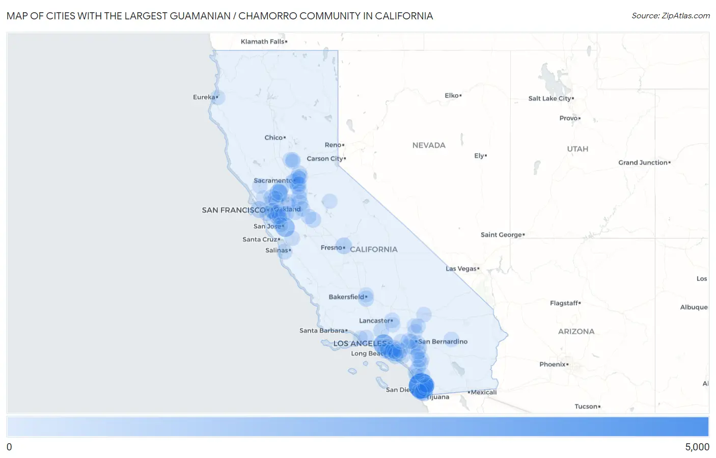 Cities with the Largest Guamanian / Chamorro Community in California Map