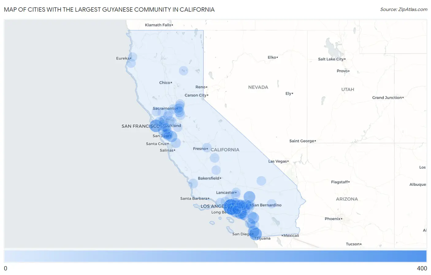 Cities with the Largest Guyanese Community in California Map