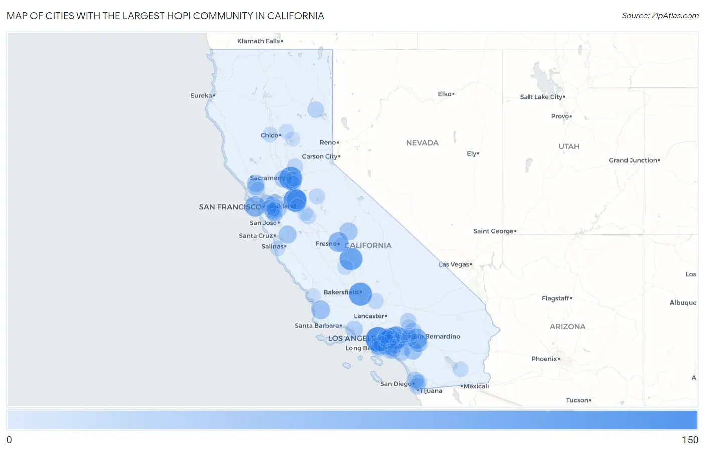 Cities with the Largest Hopi Community in California Map