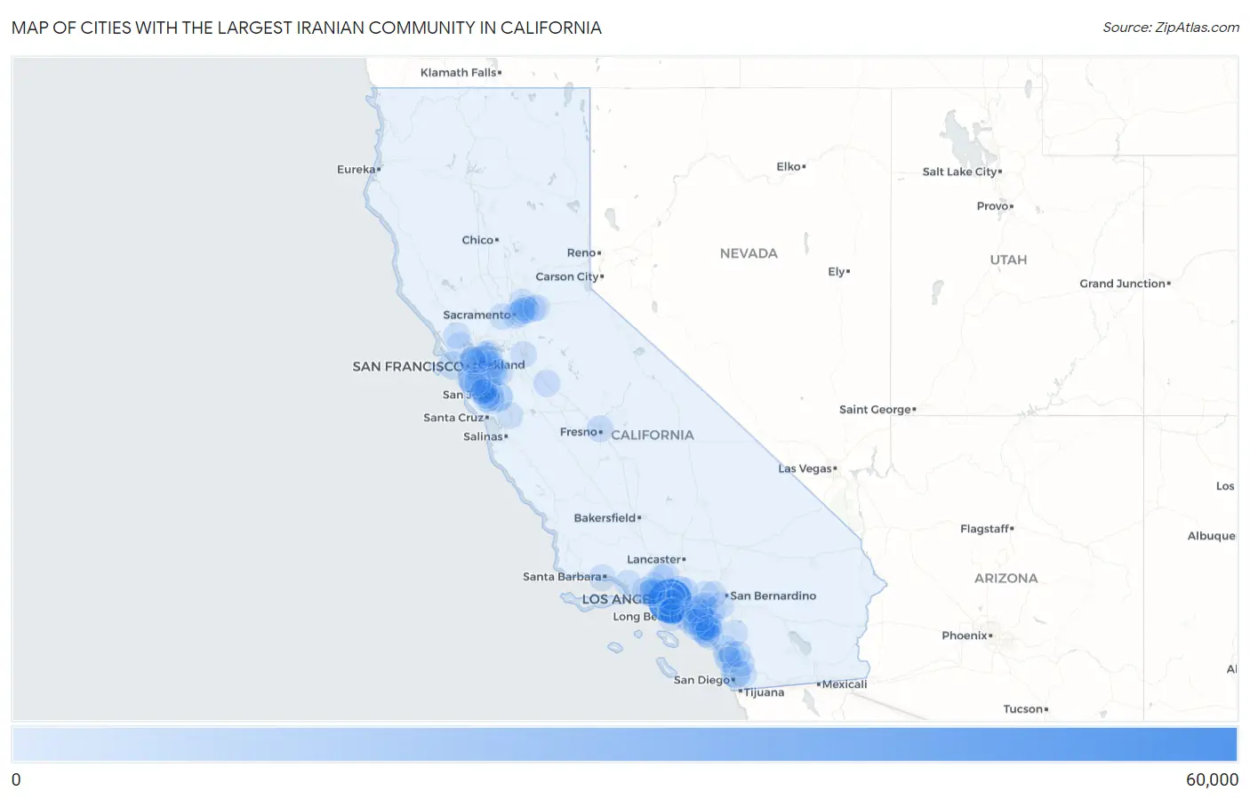 Cities with the Largest Iranian Community in California Map