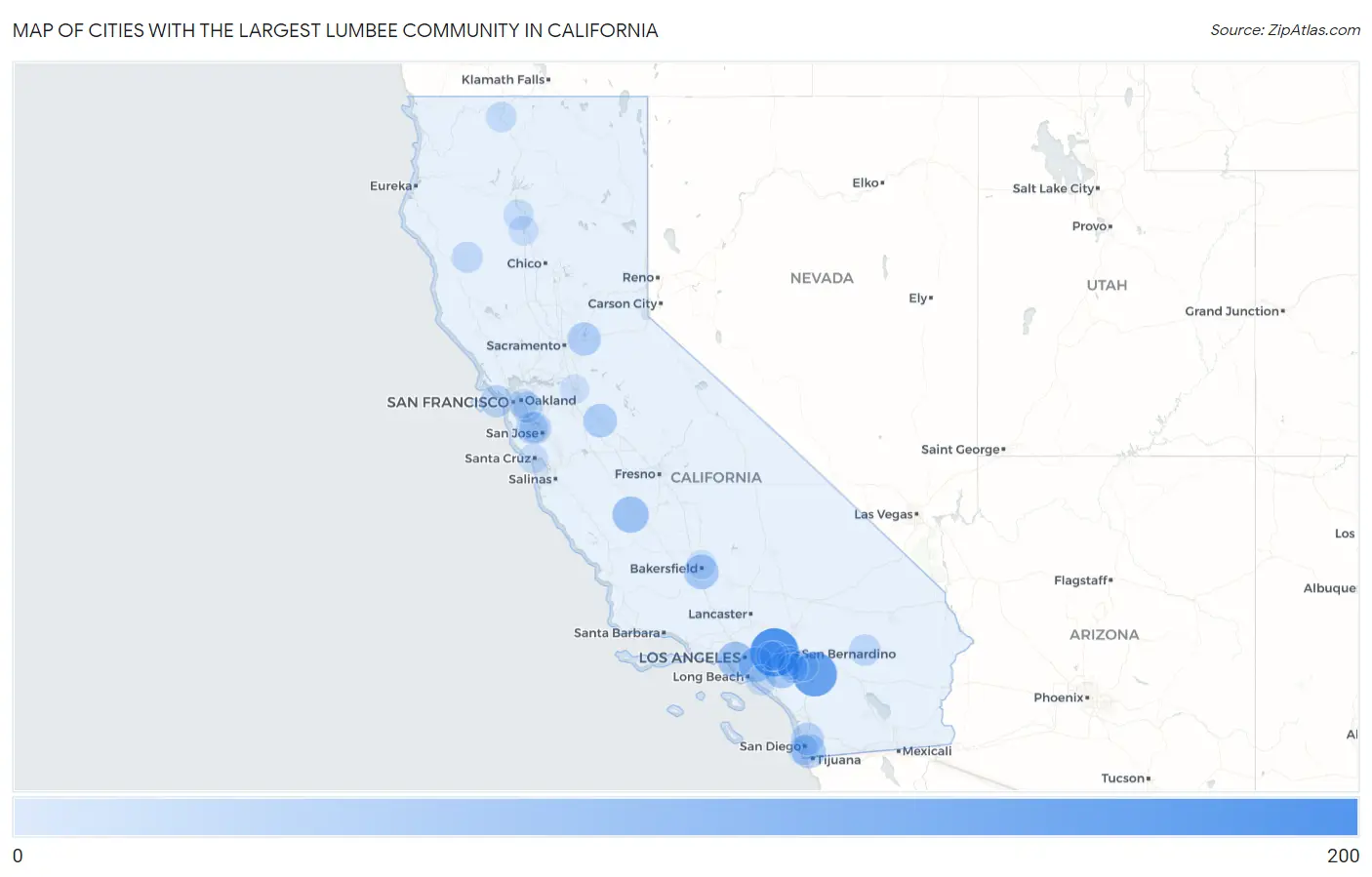 Cities with the Largest Lumbee Community in California Map