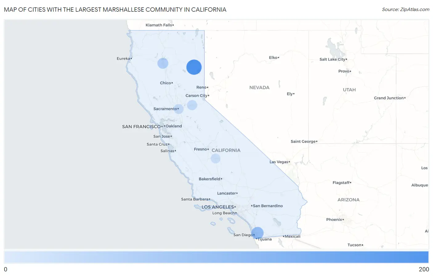 Cities with the Largest Marshallese Community in California Map