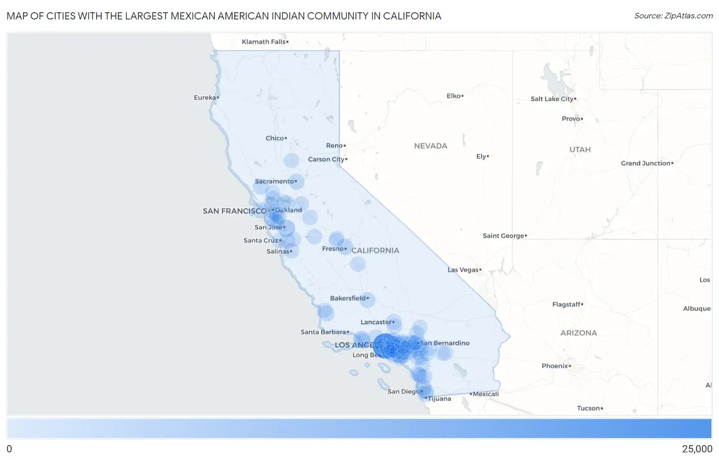 Cities with the Largest Mexican American Indian Community in California Map
