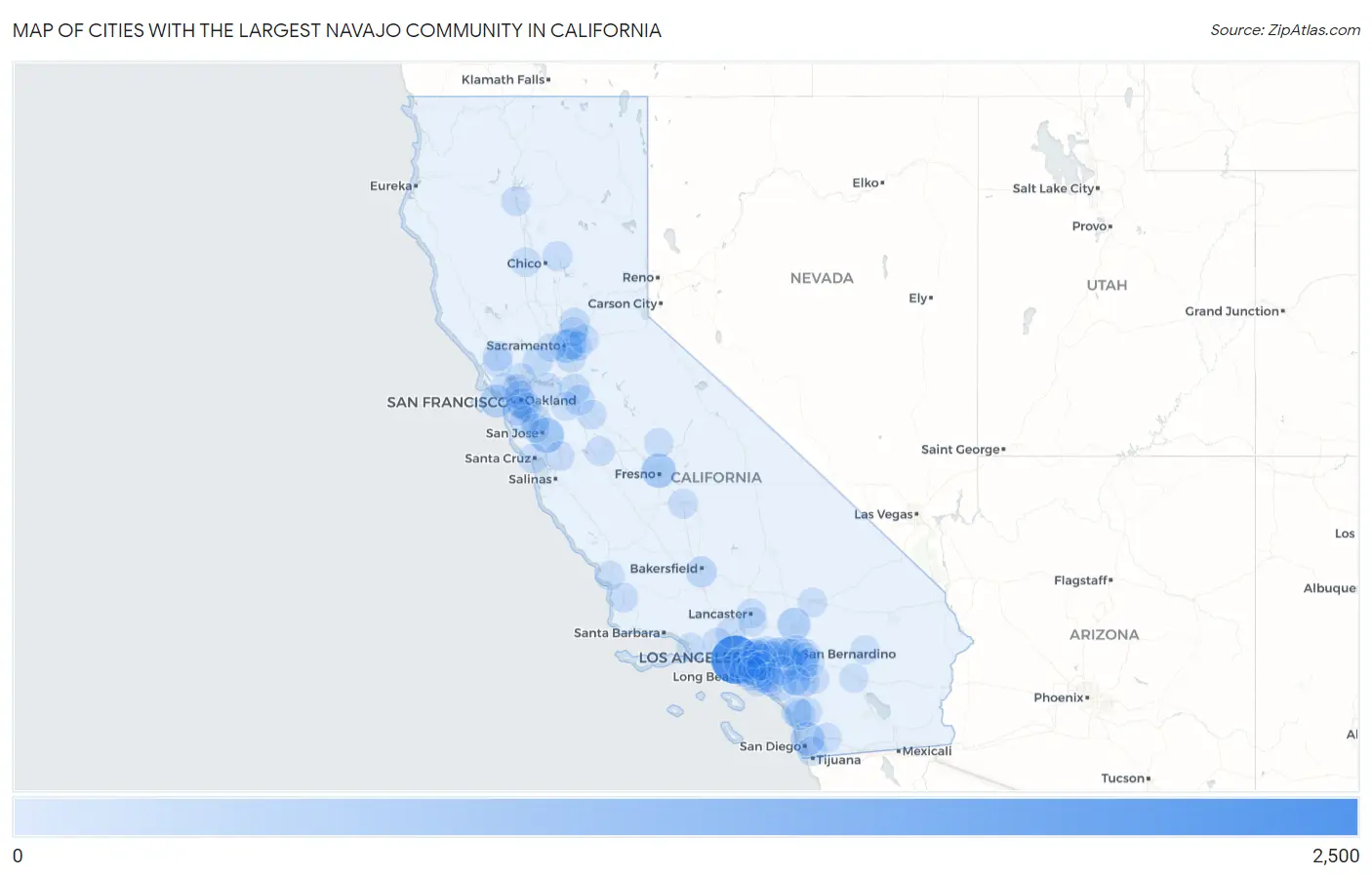 Cities with the Largest Navajo Community in California Map
