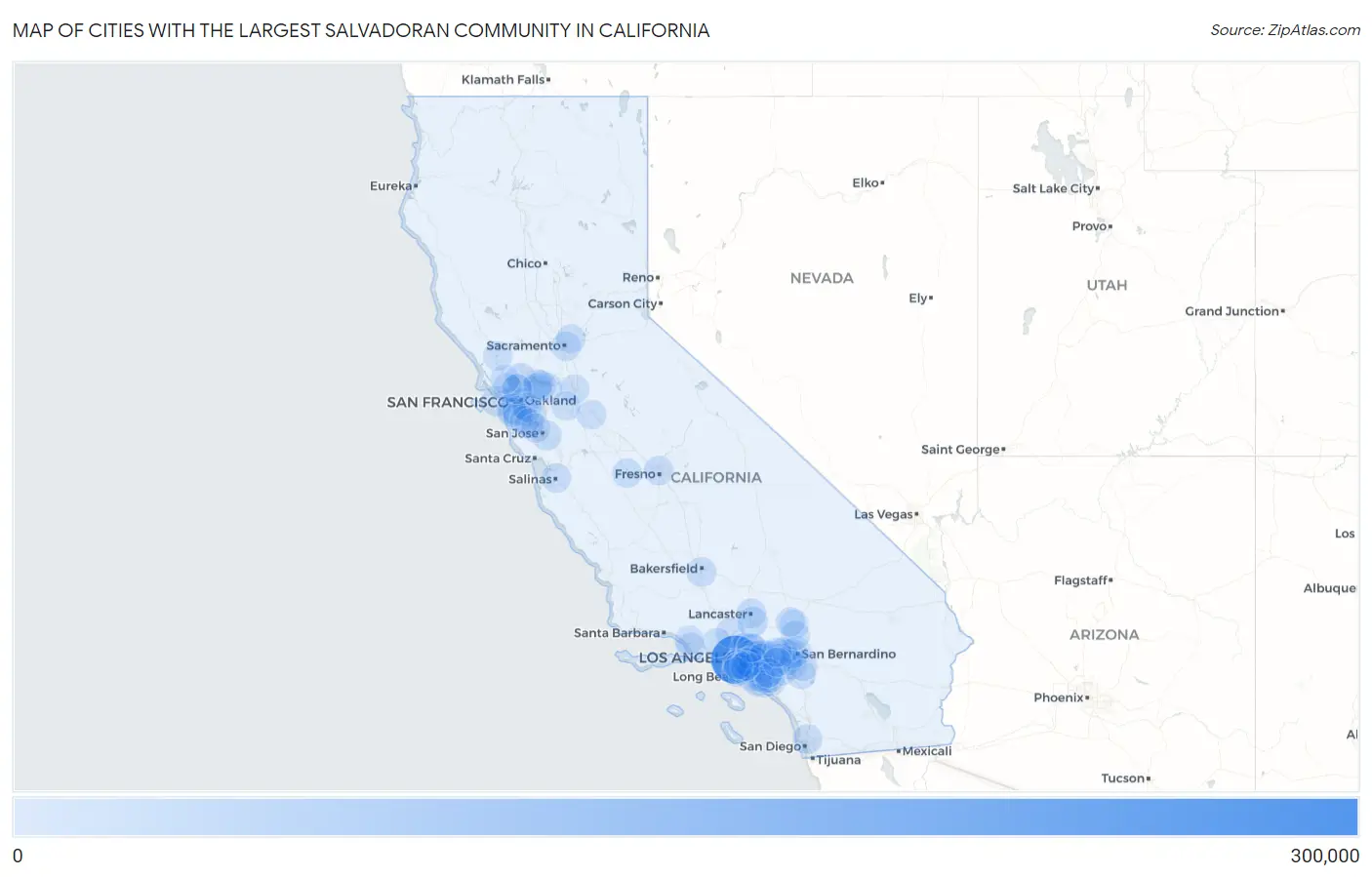 Cities with the Largest Salvadoran Community in California Map