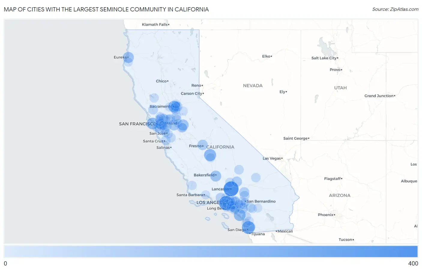 Cities with the Largest Seminole Community in California Map