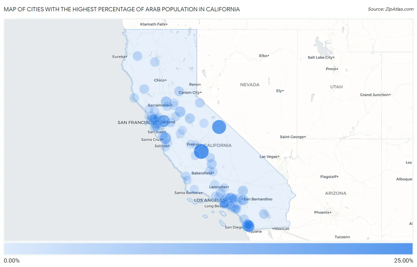 Cities with the Highest Percentage of Arab Population in California Map