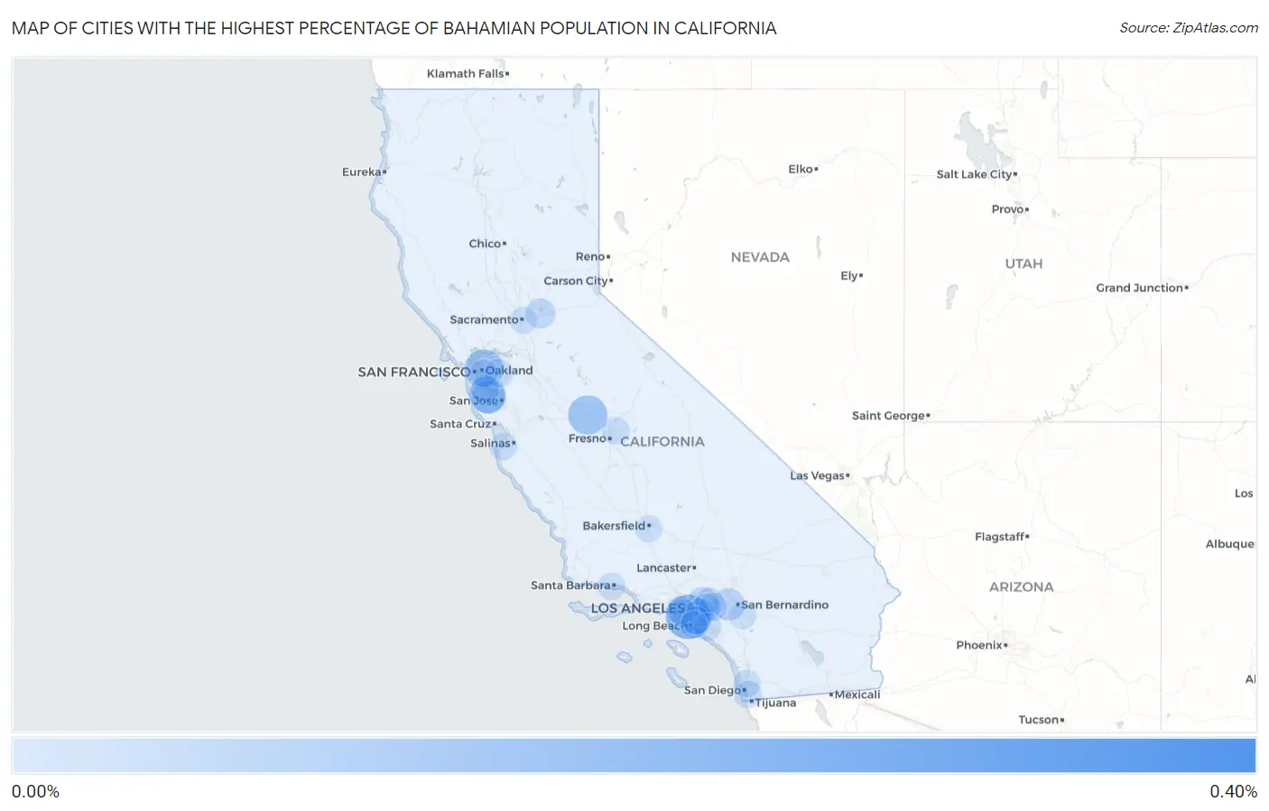 Cities with the Highest Percentage of Bahamian Population in California Map