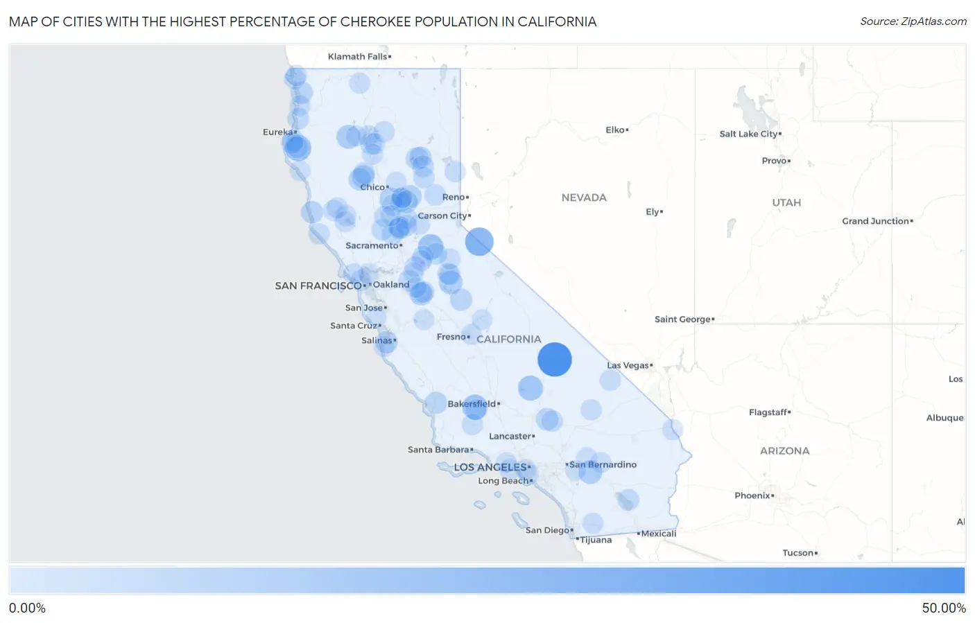 Cities with the Highest Percentage of Cherokee Population in California Map
