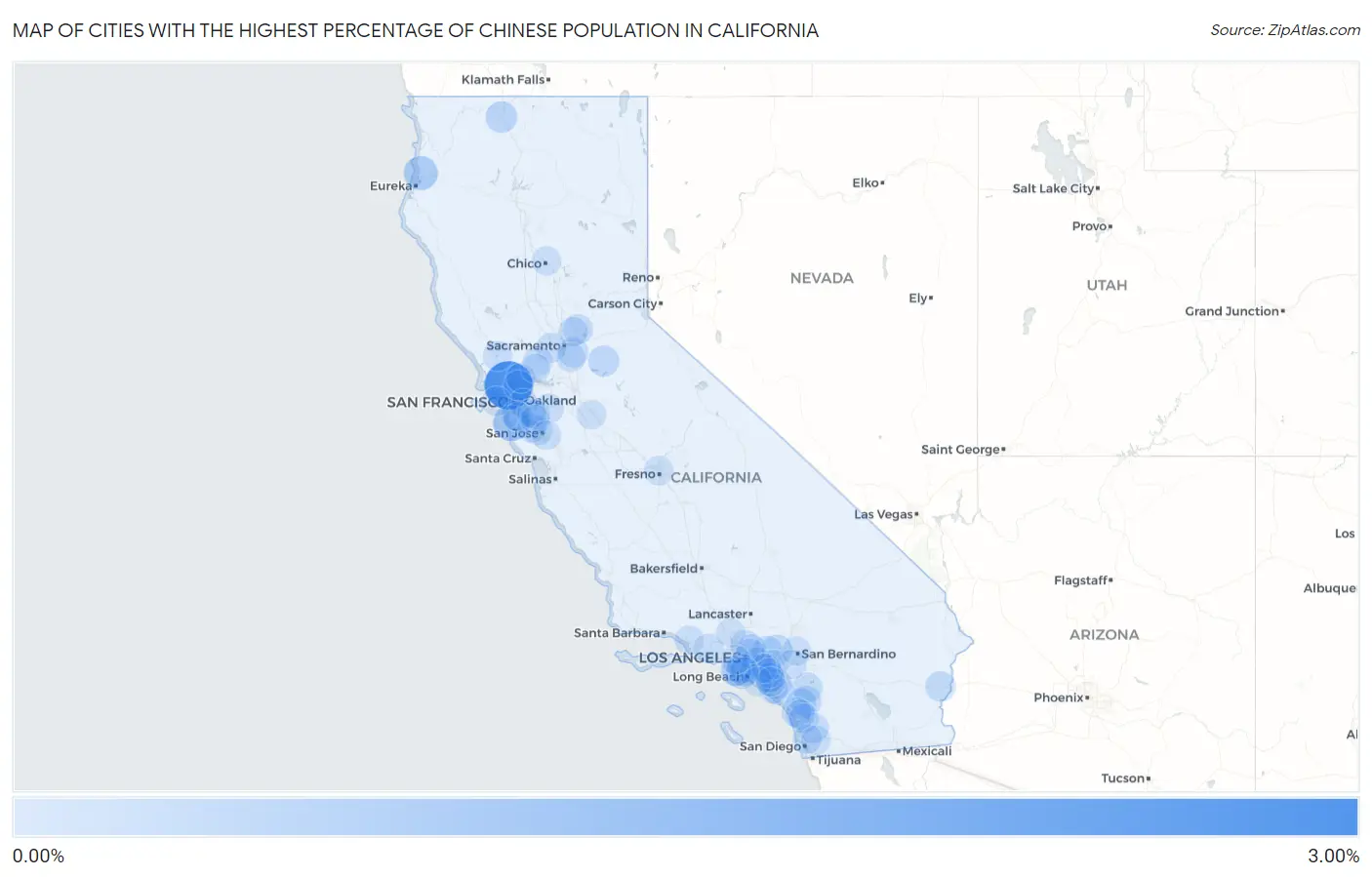 Cities with the Highest Percentage of Chinese Population in California Map
