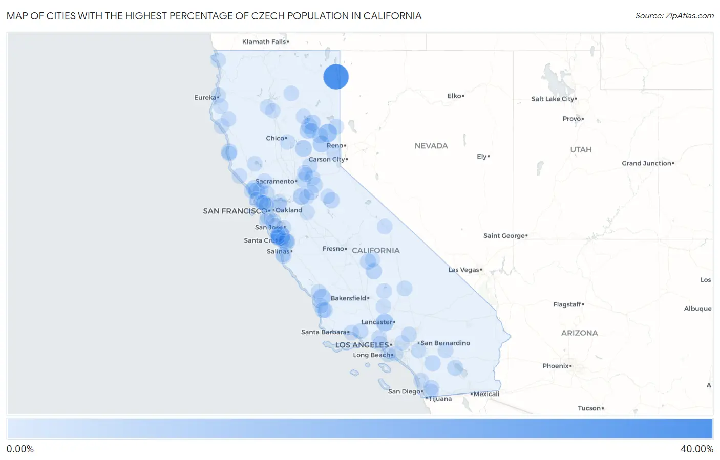Cities with the Highest Percentage of Czech Population in California Map