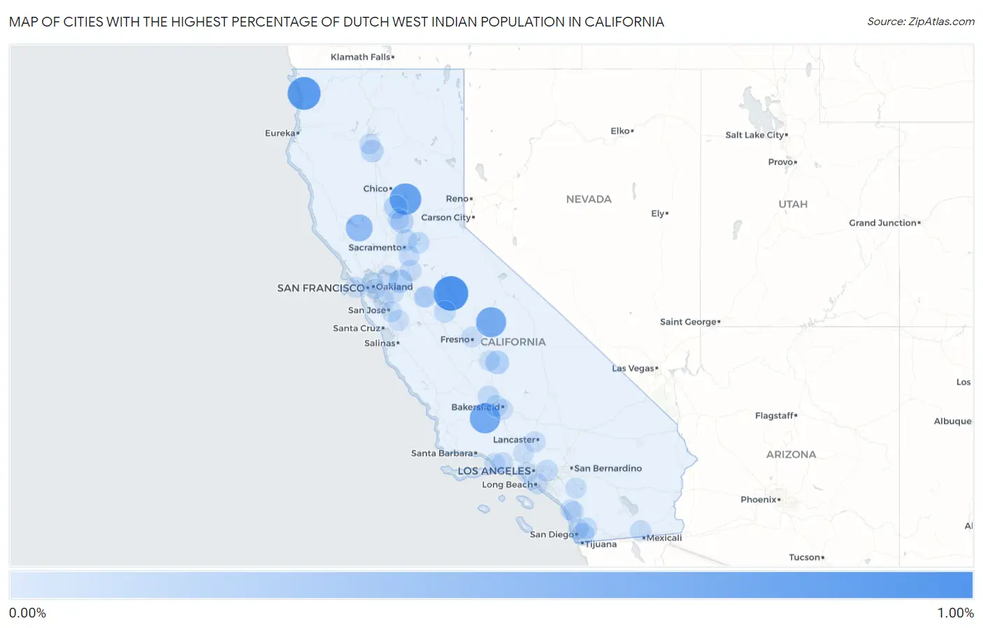 Cities with the Highest Percentage of Dutch West Indian Population in California Map