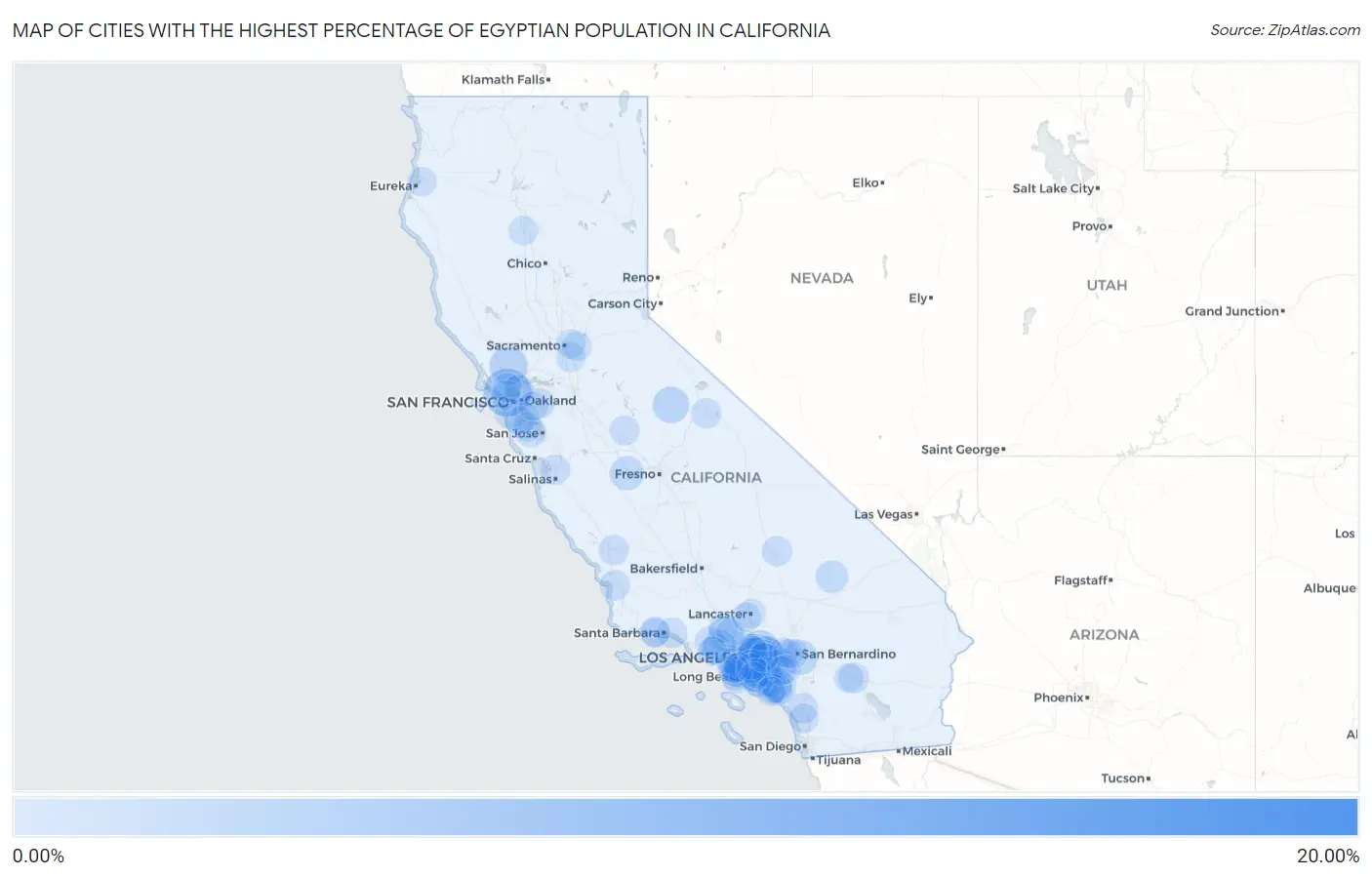Cities with the Highest Percentage of Egyptian Population in California Map
