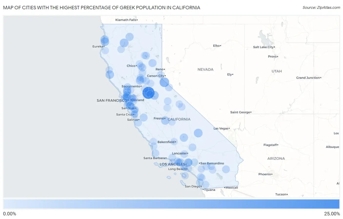 Cities with the Highest Percentage of Greek Population in California Map