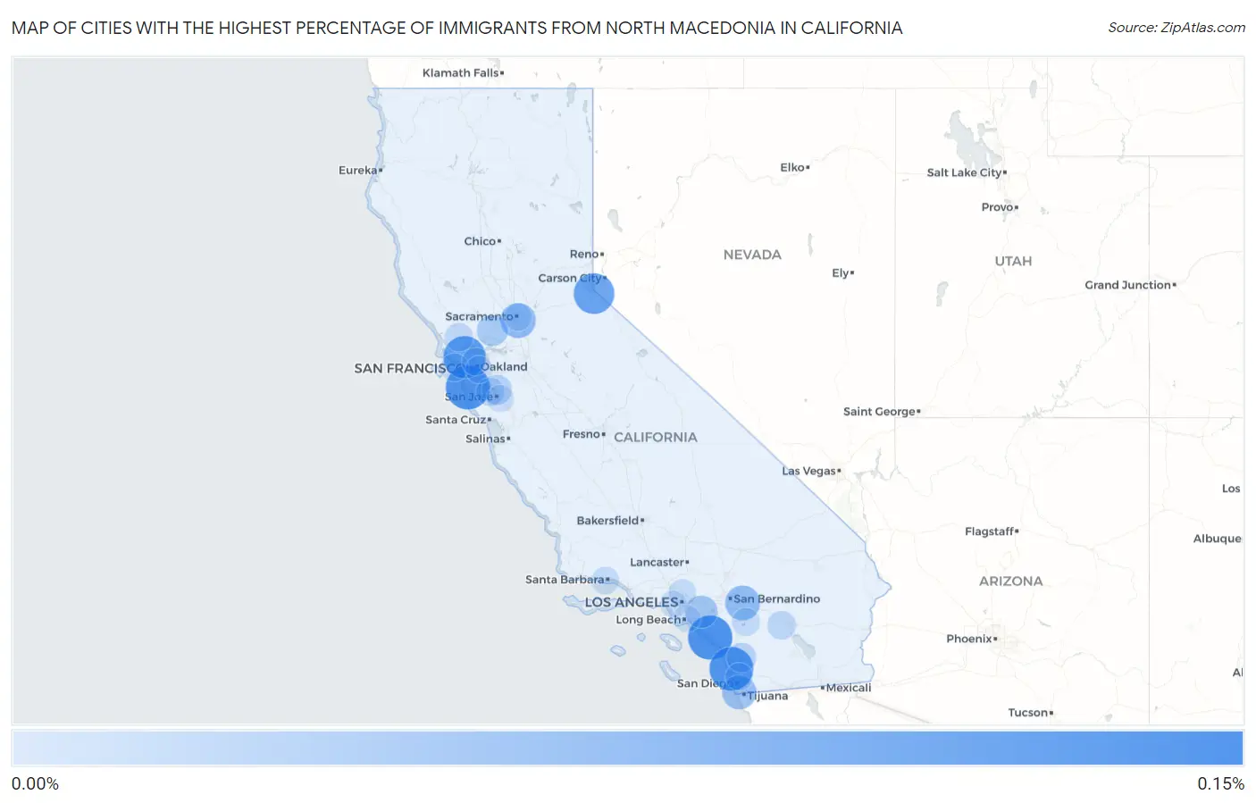 Cities with the Highest Percentage of Immigrants from North Macedonia in California Map