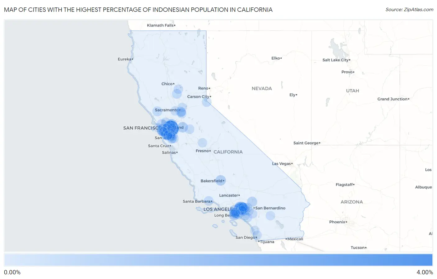 Cities with the Highest Percentage of Indonesian Population in California Map