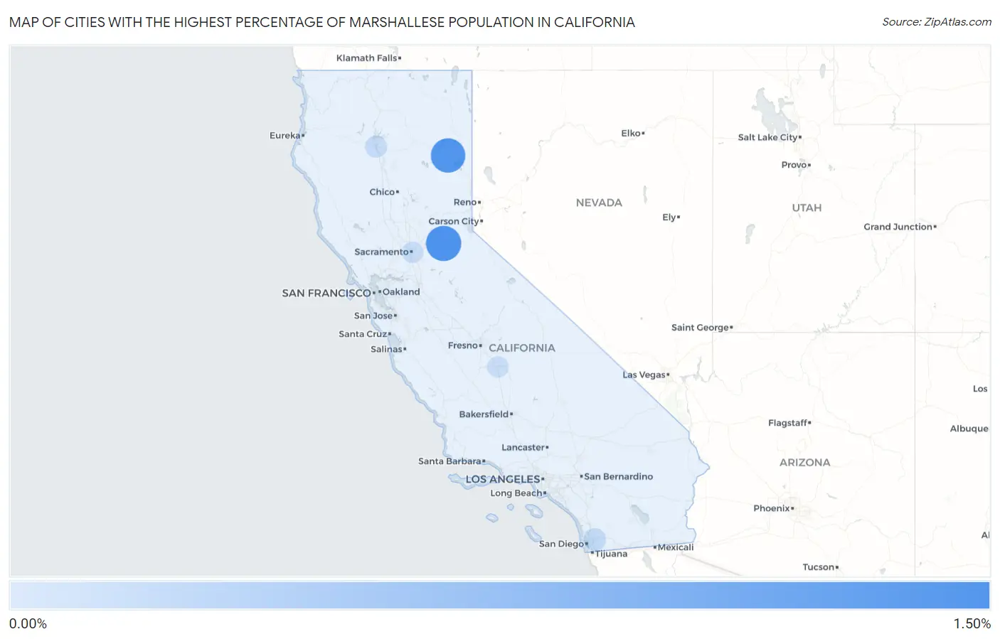 Cities with the Highest Percentage of Marshallese Population in California Map