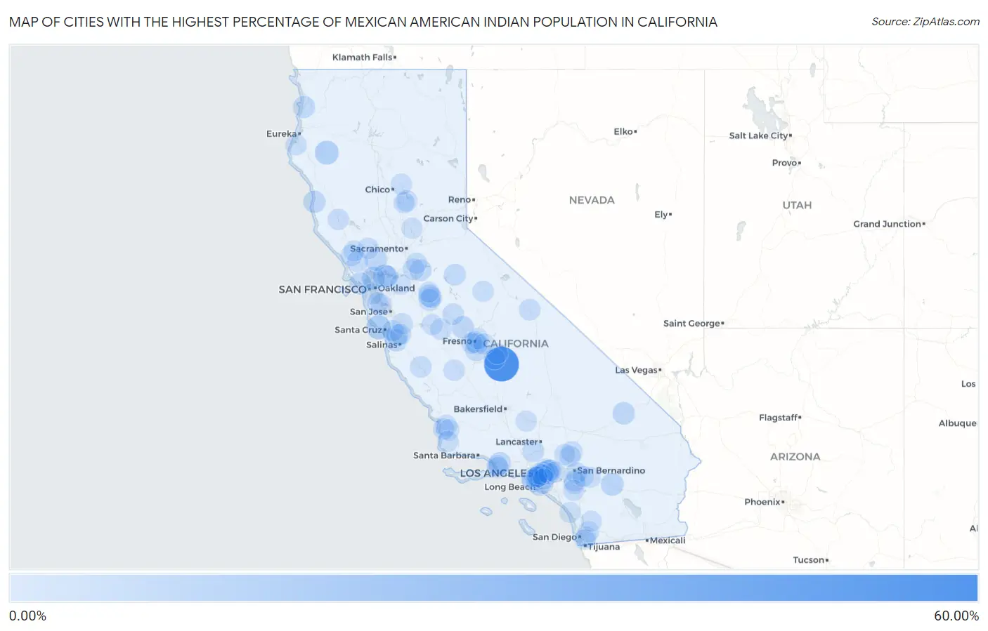 Cities with the Highest Percentage of Mexican American Indian Population in California Map