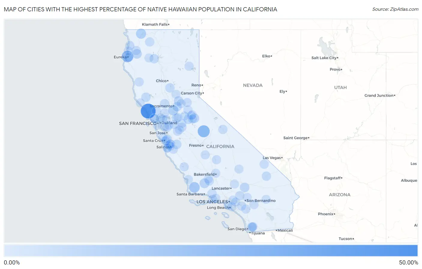 Cities with the Highest Percentage of Native Hawaiian Population in California Map