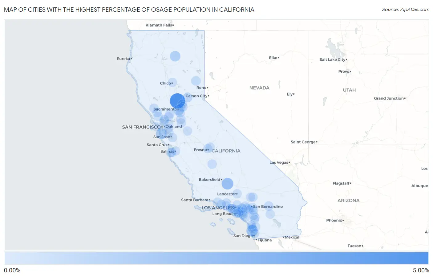 Cities with the Highest Percentage of Osage Population in California Map