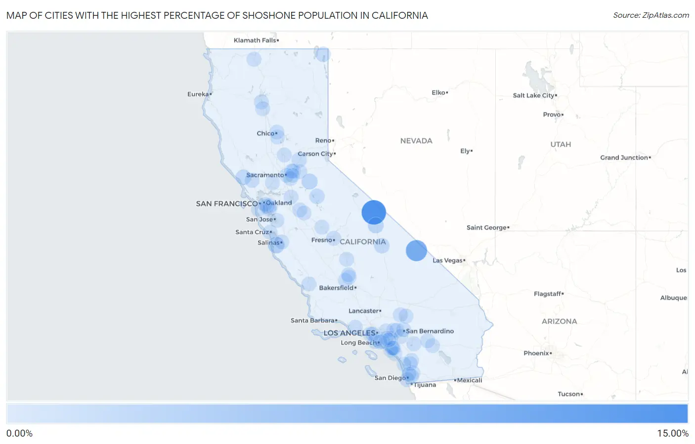 Cities with the Highest Percentage of Shoshone Population in California Map