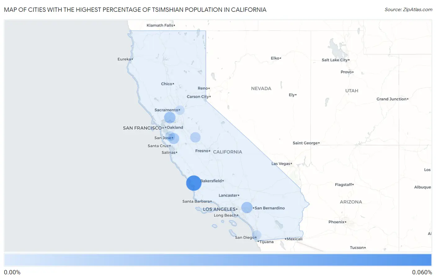 Cities with the Highest Percentage of Tsimshian Population in California Map