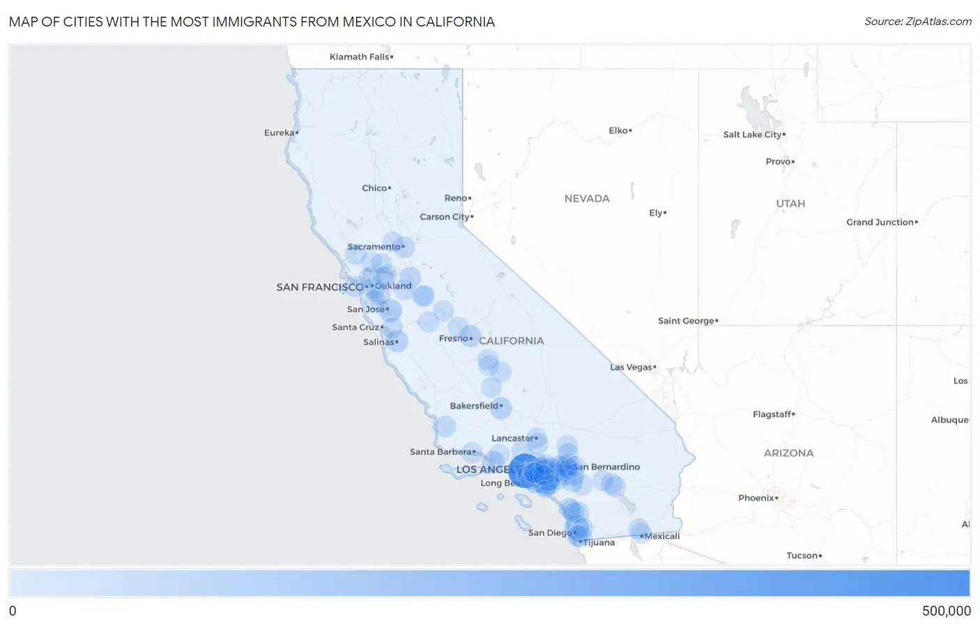 Cities with the Most Immigrants from Mexico in California Map