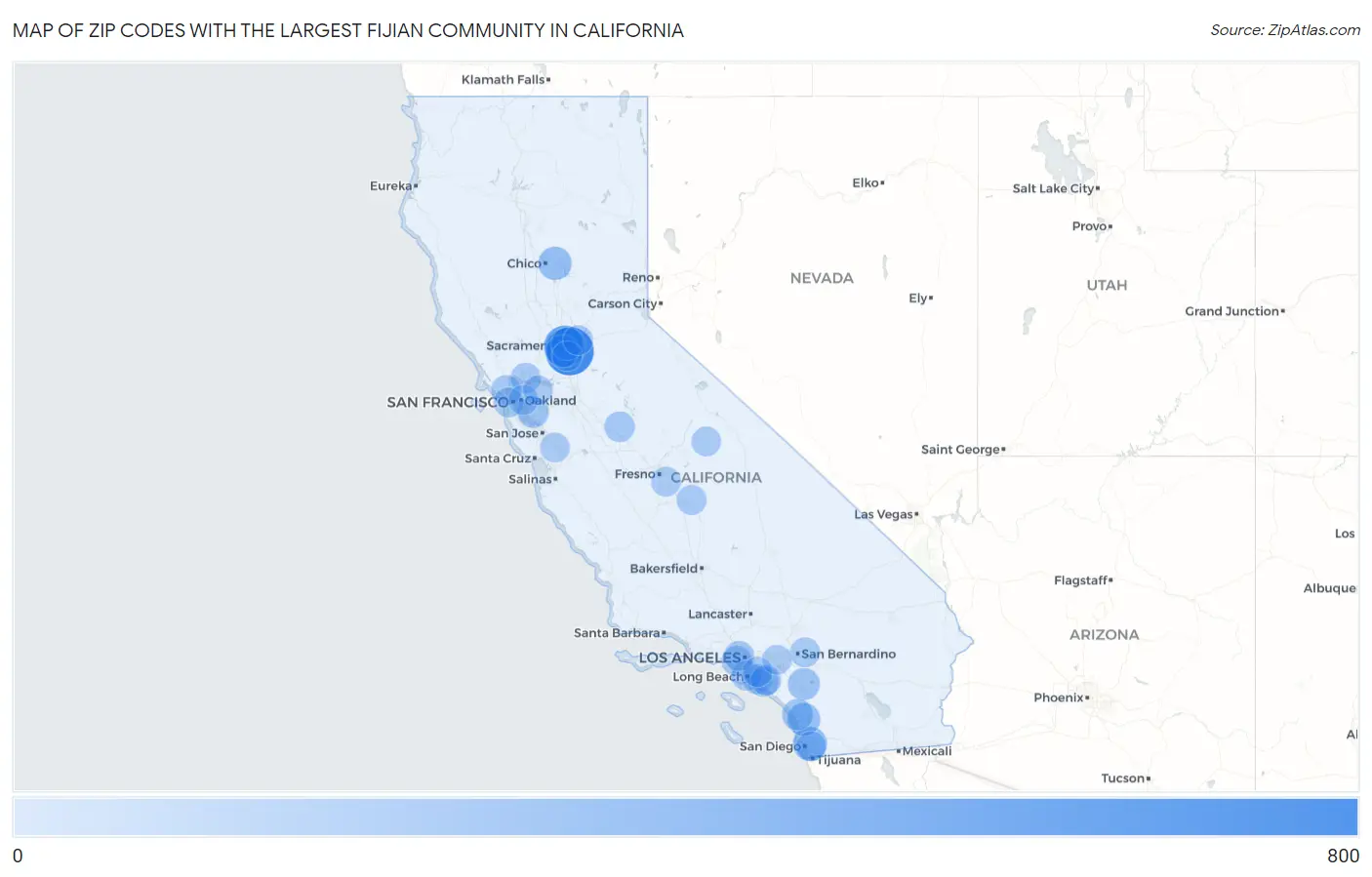 Zip Codes with the Largest Fijian Community in California Map