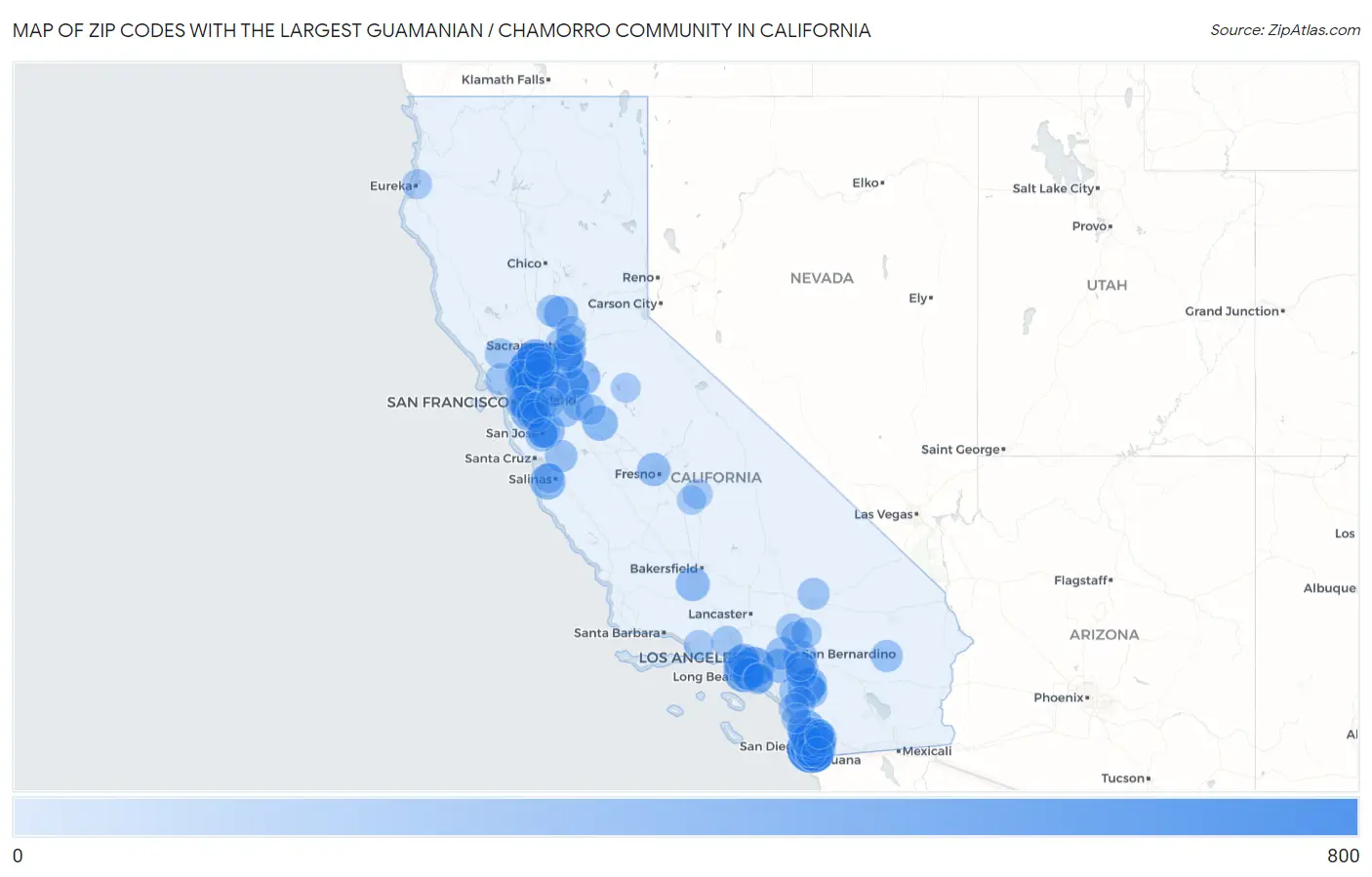Zip Codes with the Largest Guamanian / Chamorro Community in California Map