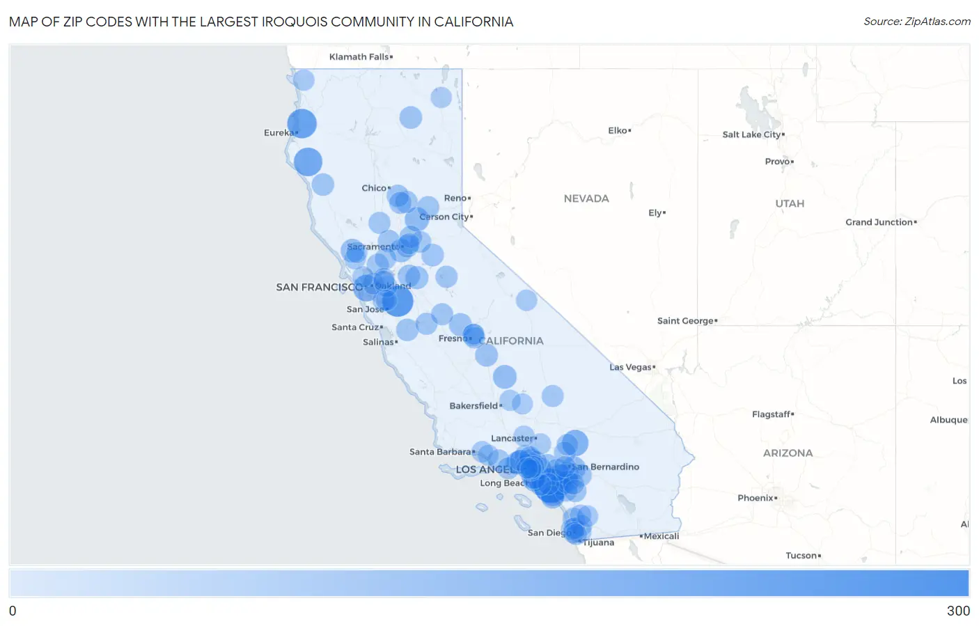 Zip Codes with the Largest Iroquois Community in California Map