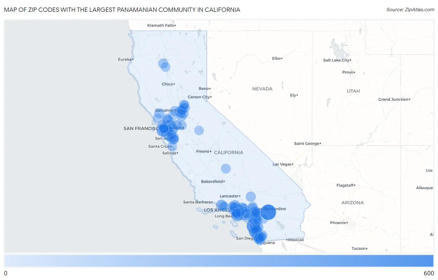 Zip Codes with the Largest Panamanian Community in California Map