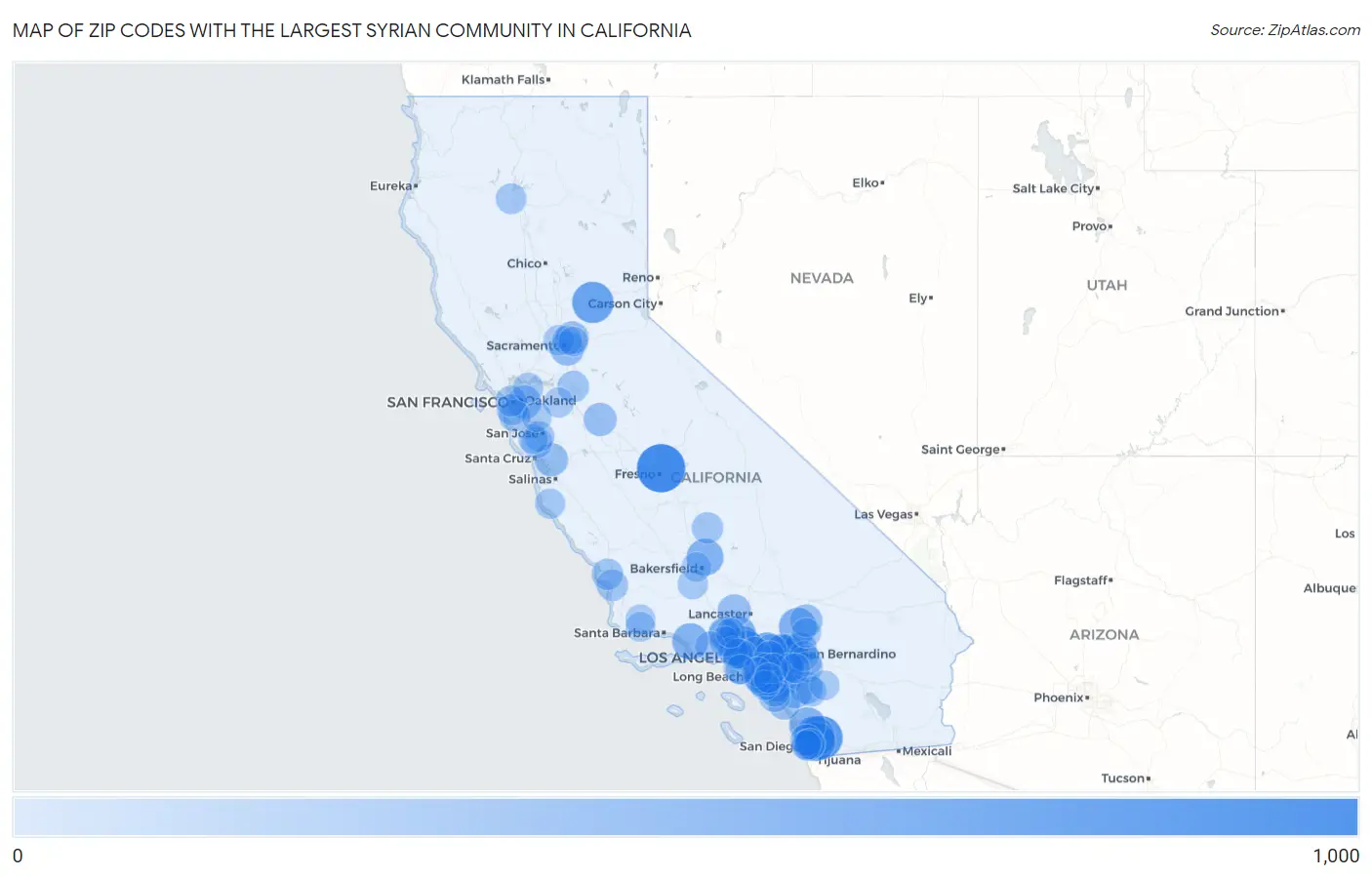 Zip Codes with the Largest Syrian Community in California Map