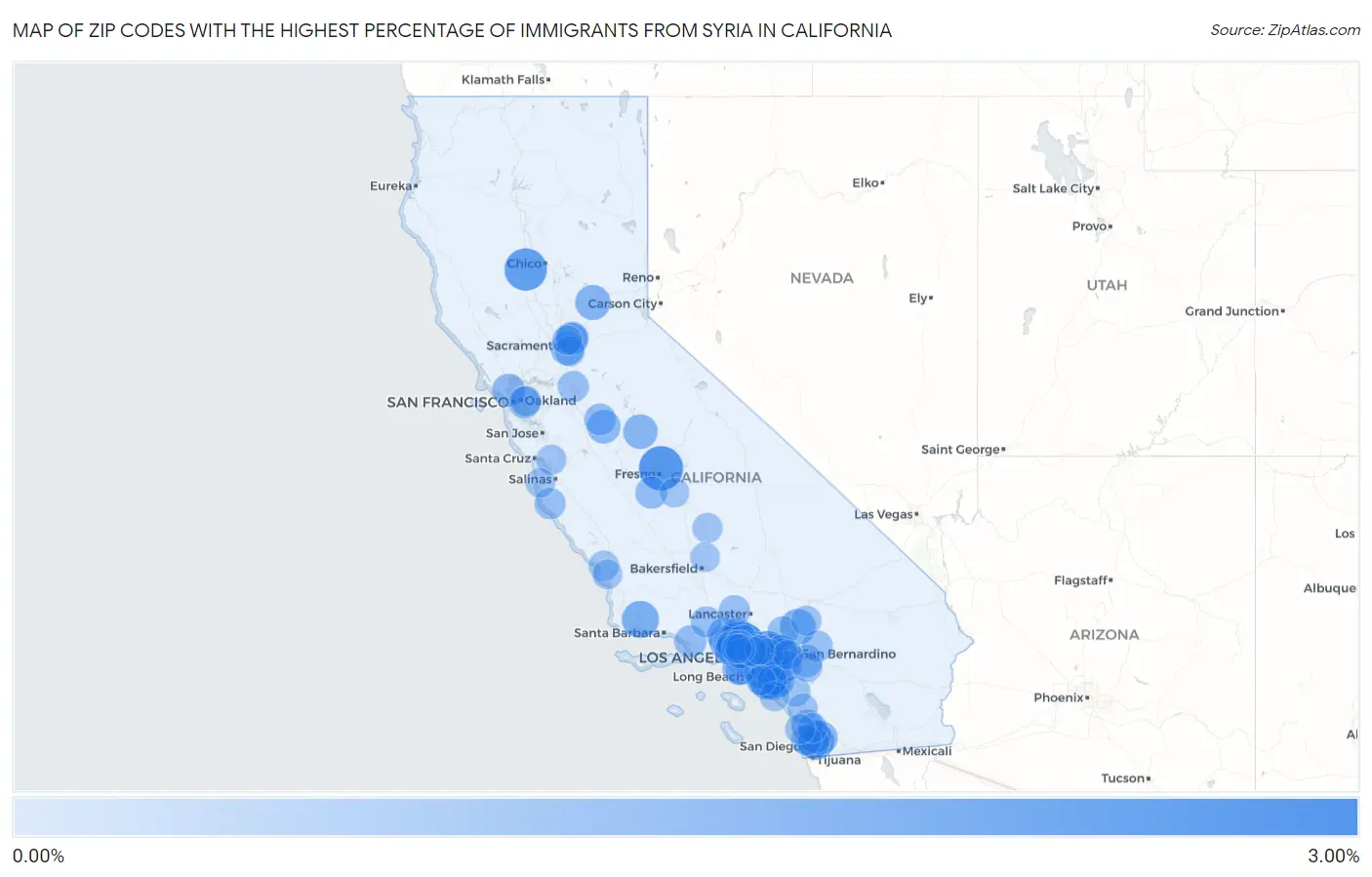 Zip Codes with the Highest Percentage of Immigrants from Syria in California Map