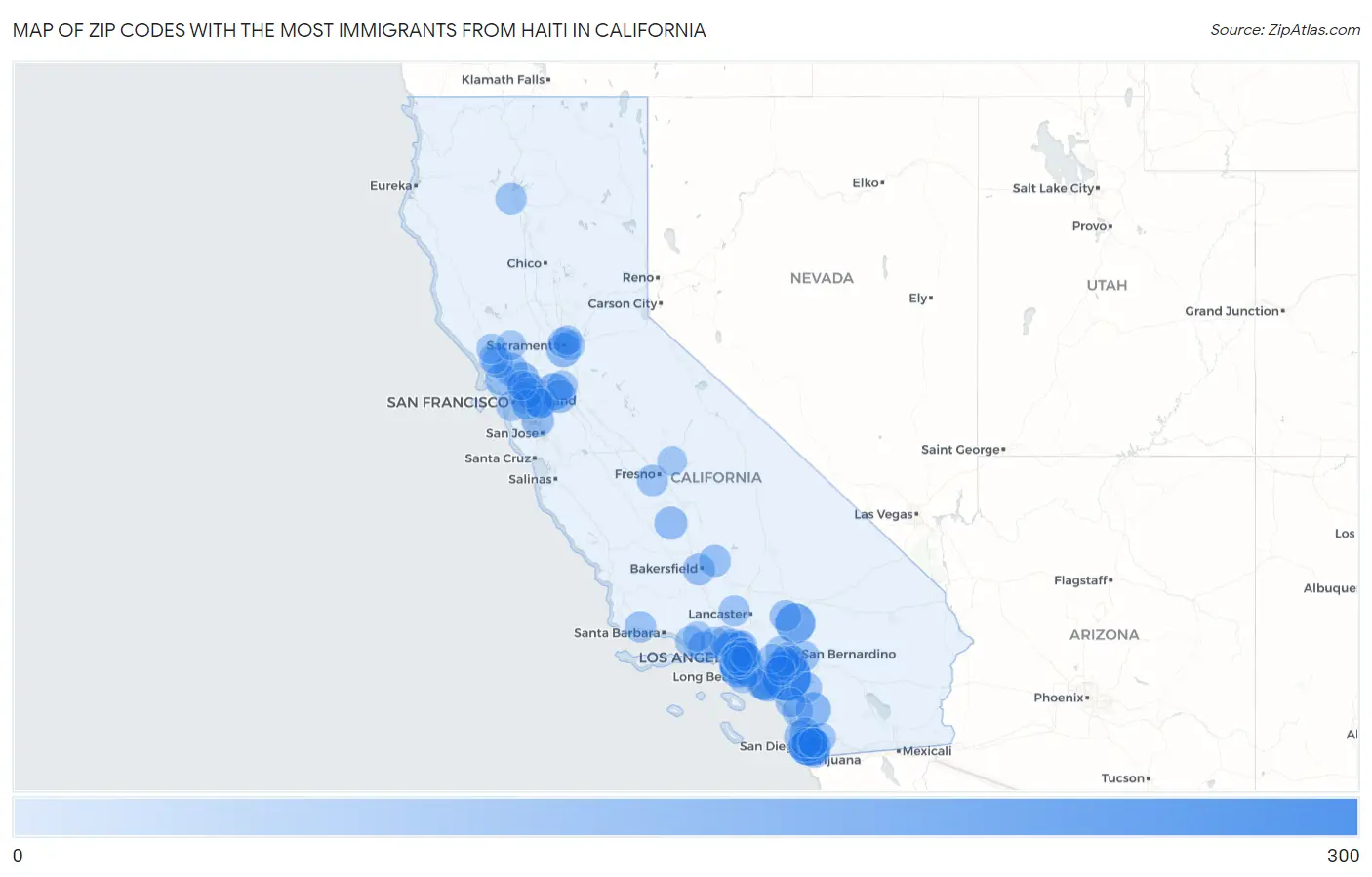 Zip Codes with the Most Immigrants from Haiti in California Map