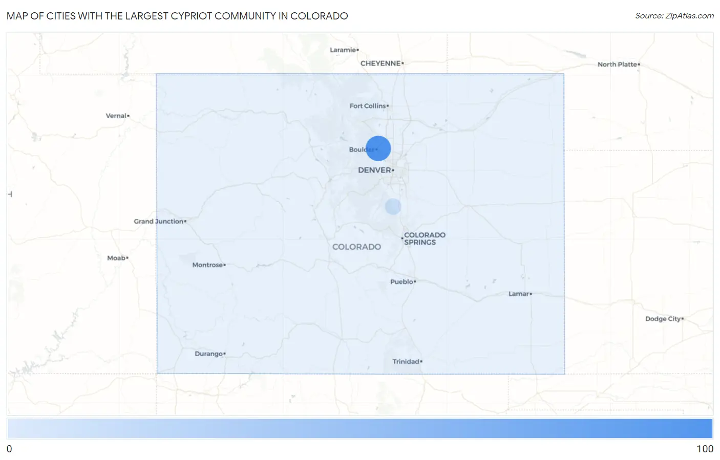 Cities with the Largest Cypriot Community in Colorado Map