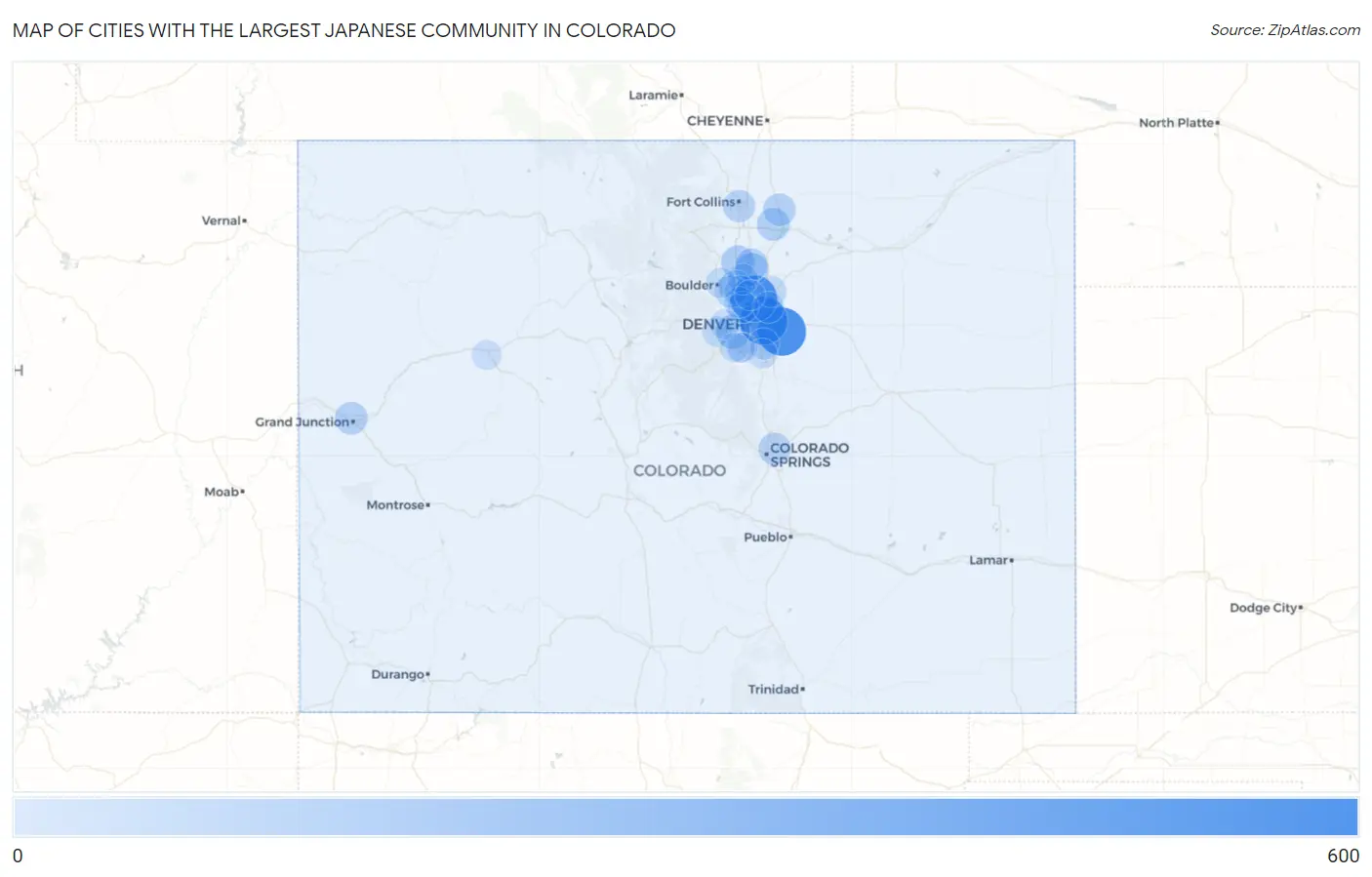 Cities with the Largest Japanese Community in Colorado Map