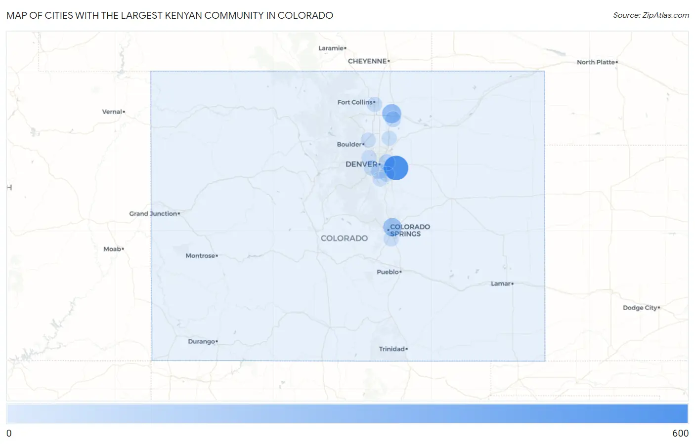 Cities with the Largest Kenyan Community in Colorado Map