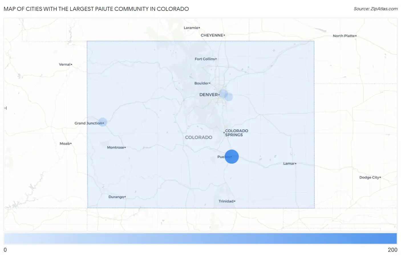 Cities with the Largest Paiute Community in Colorado Map
