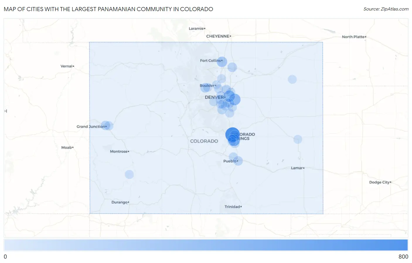 Cities with the Largest Panamanian Community in Colorado Map