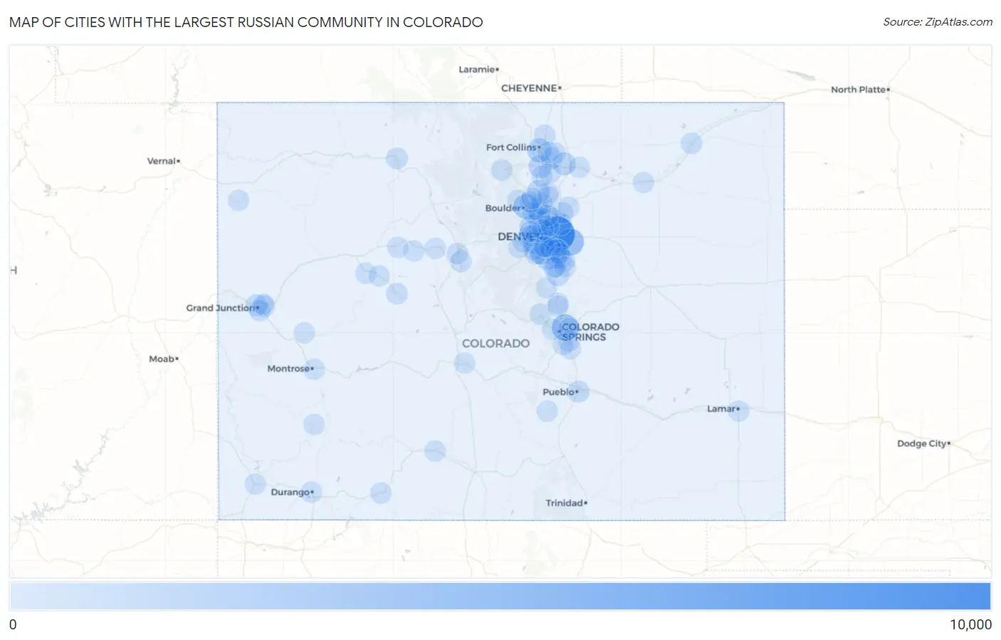 Cities with the Largest Russian Community in Colorado Map