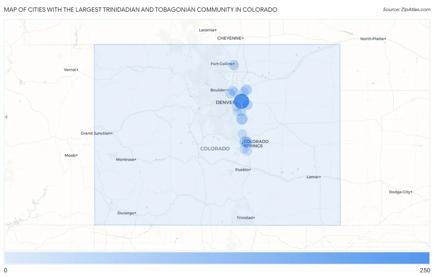 Cities with the Largest Trinidadian and Tobagonian Community in Colorado Map
