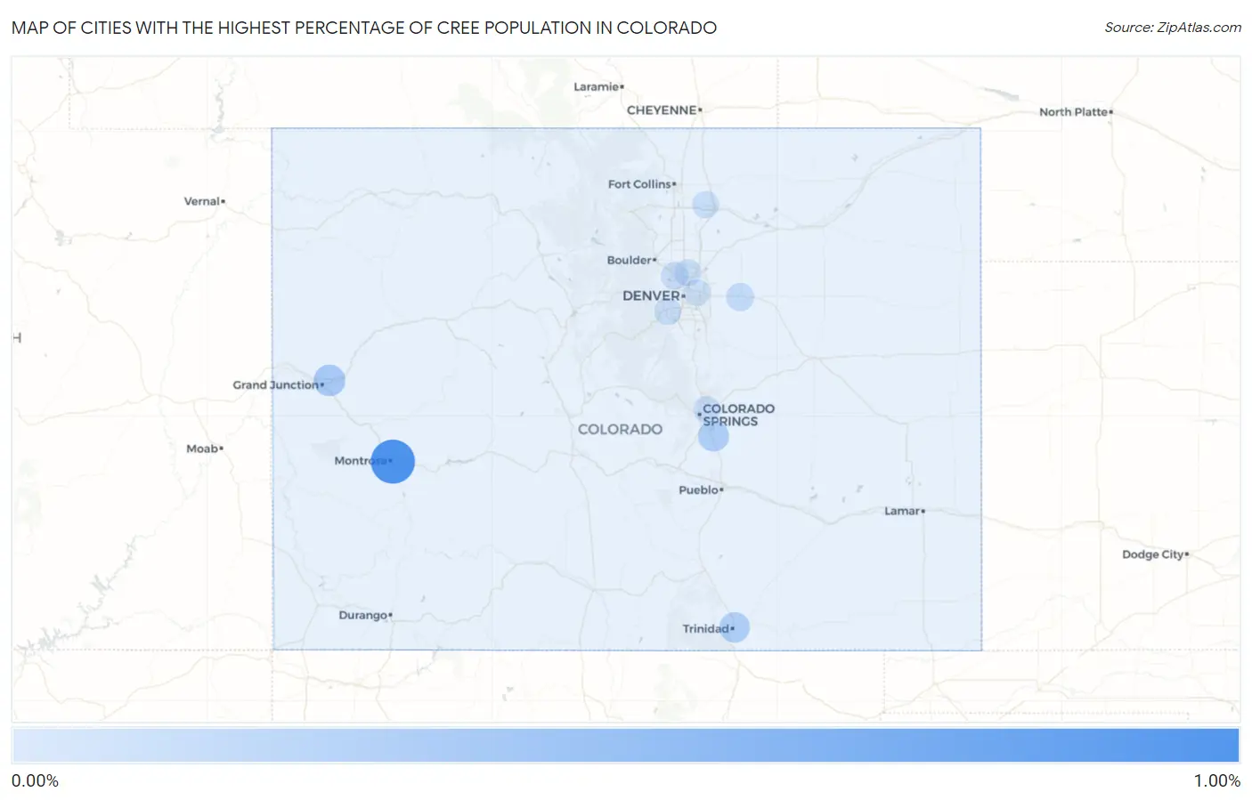 Cities with the Highest Percentage of Cree Population in Colorado Map