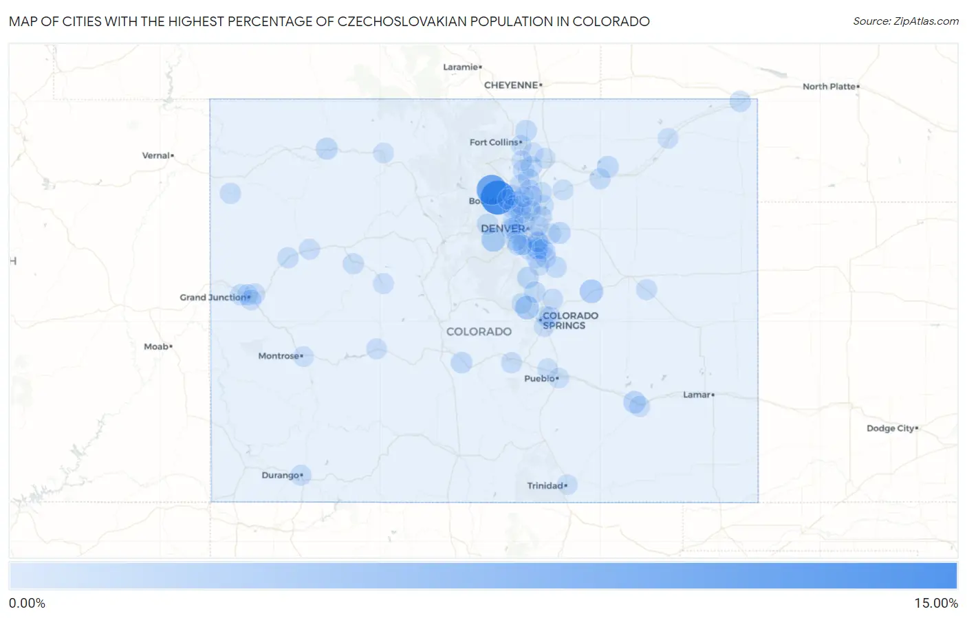 Cities with the Highest Percentage of Czechoslovakian Population in Colorado Map