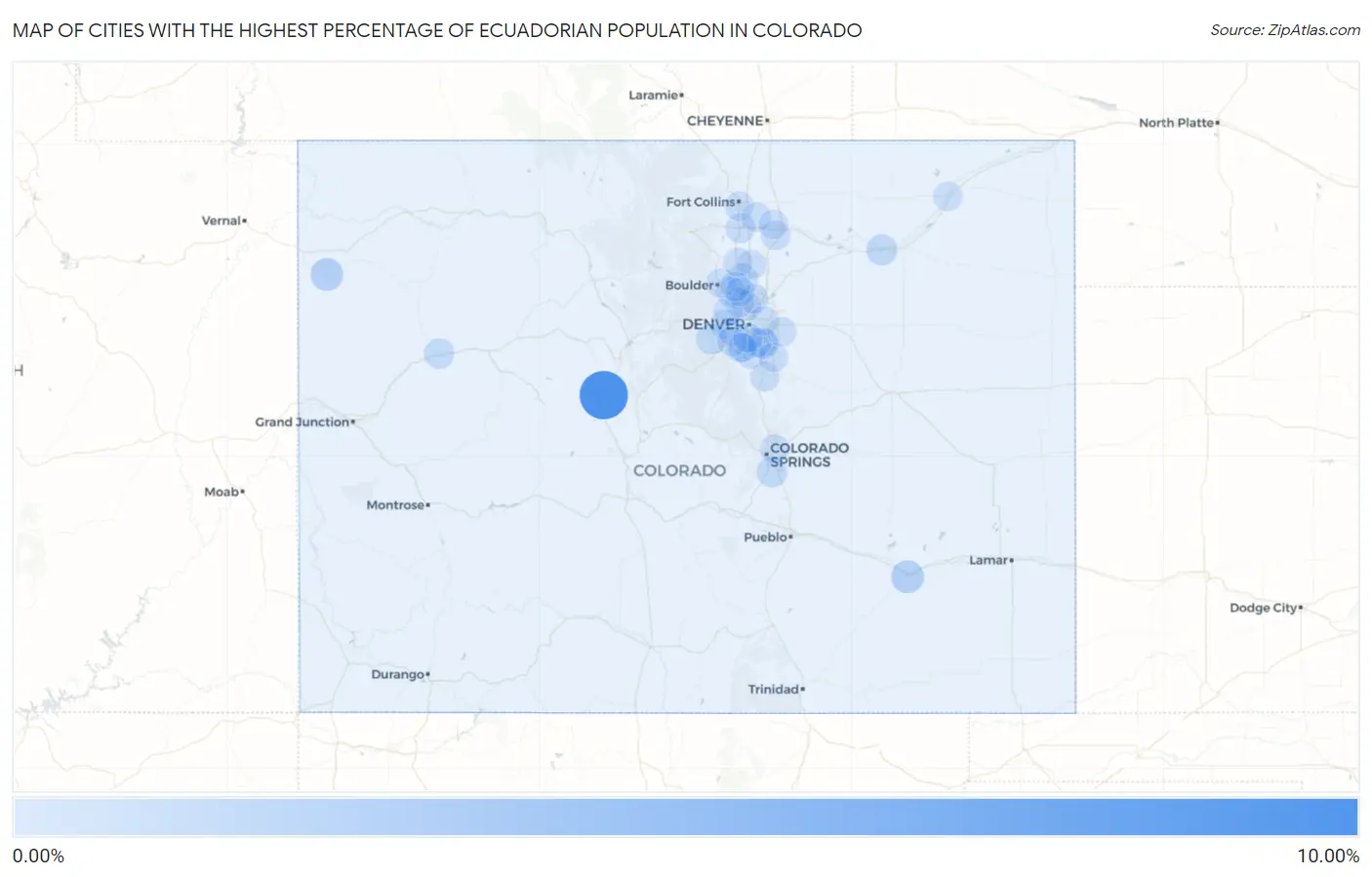 Cities with the Highest Percentage of Ecuadorian Population in Colorado Map
