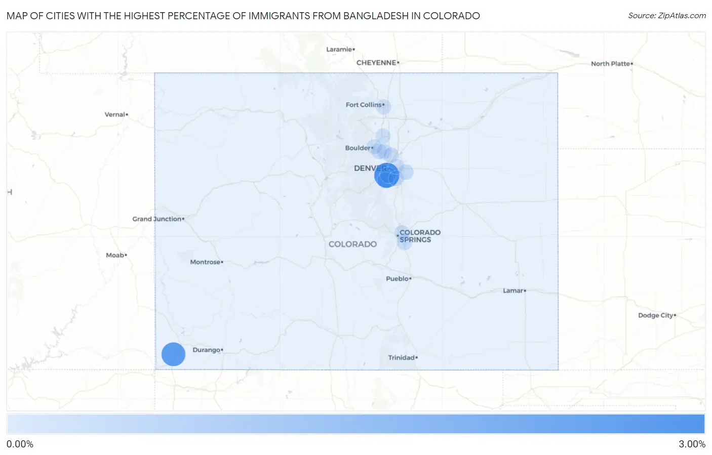 Cities with the Highest Percentage of Immigrants from Bangladesh in Colorado Map